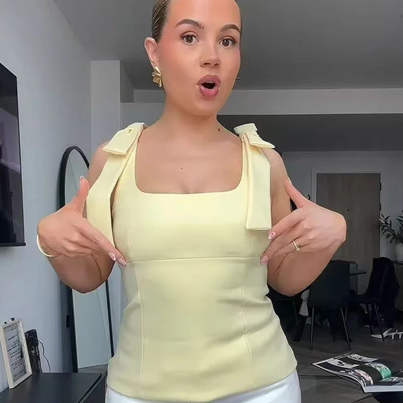 HXAO Butterfly Crop Top Woman Summer Yellow White Slip Top Cute Bow Off Shoulder Tank Top Tanks & Camis Sleeveless Backless Tops
