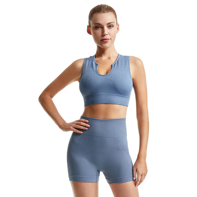 Women’s 2-Piece Seamless Yoga Set - High-Waist Leggings & Sports Bra Workout Suit