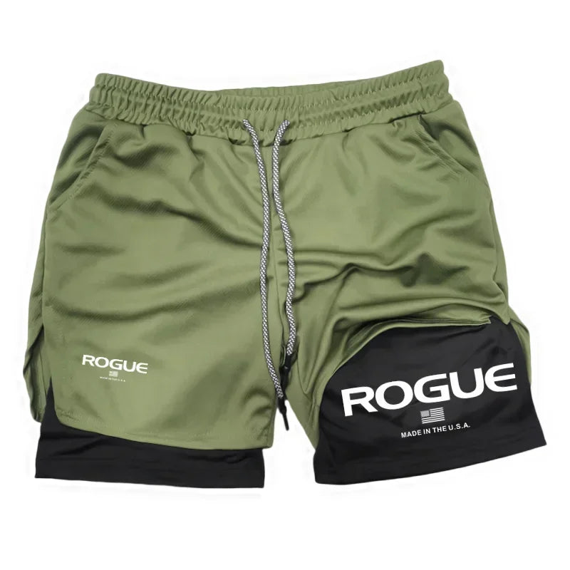 Rogue Gyms Men's 2-in-1 Double Layer Sports Shorts - Built-in Compression Liner for Training
