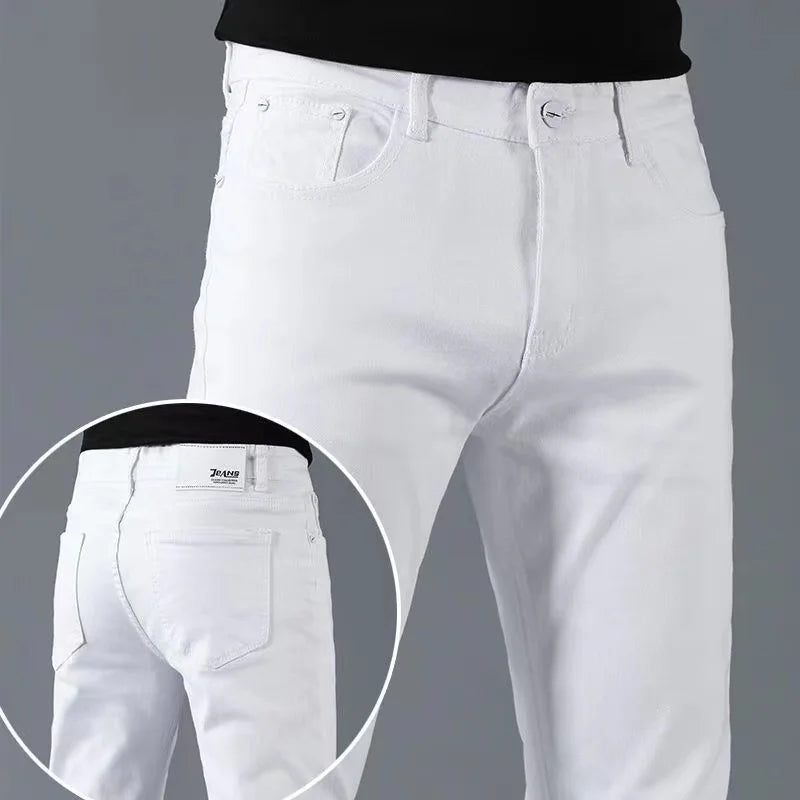 Men's Slim Fit Stretch Skinny Jeans - High Quality Black & White Denim Pants
