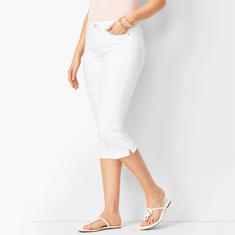 Womens Jeans Black Denim Pants Ladies Cropped Skinny Knee Length Elastic High Waist Mom Oversize