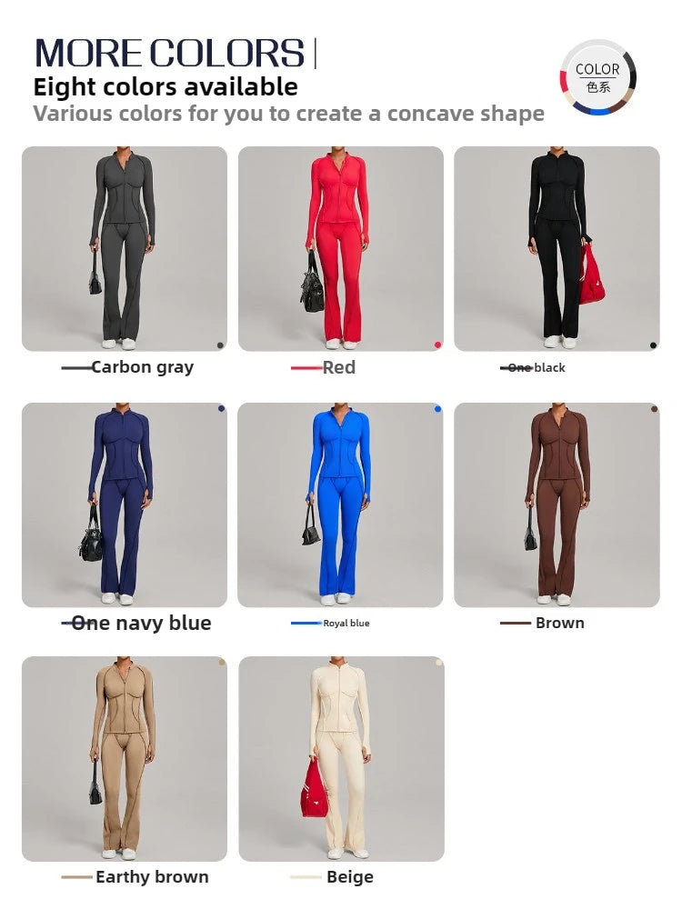 Women’s 2-Piece Zipper Gym Set - Long Sleeve Tracksuit & High-Waist Yoga Pants