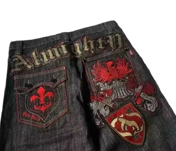 Jeans letter embroidered black loose trousers Couple fashion retro new athlete street clothing Y2K Harajuku street wear trousers - trendingshoping.com