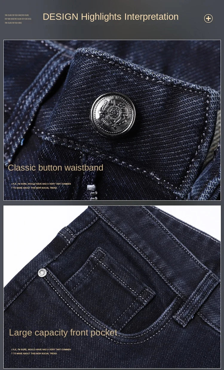 Mens Straight Leg Jeans High Quality Light Luxury Embroidered Casual Versatile Fashion Slimming Smooth Silhouette Style