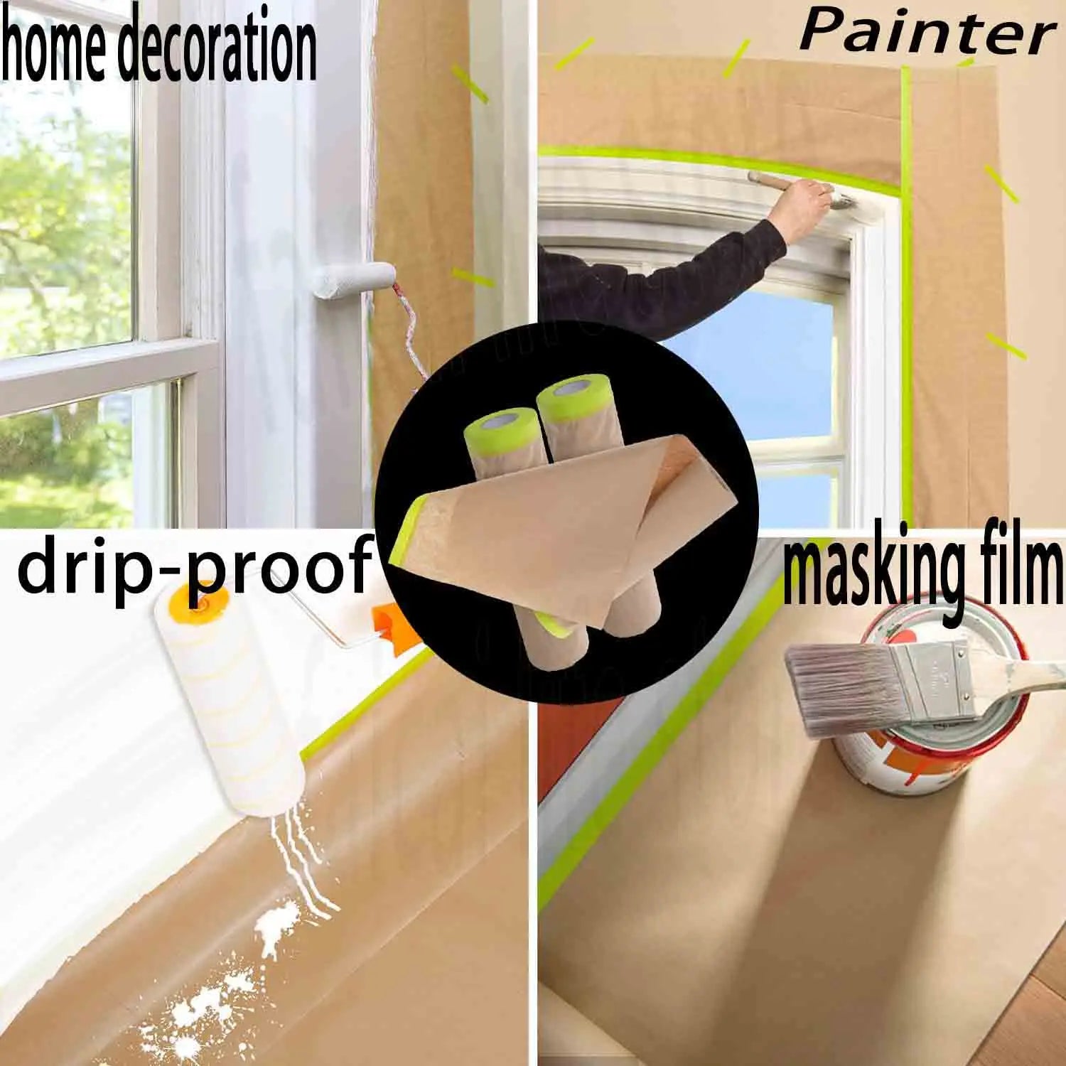 Masking Paper Pre-Taped | Protective Covering for Walls, Cars & Painting Projects