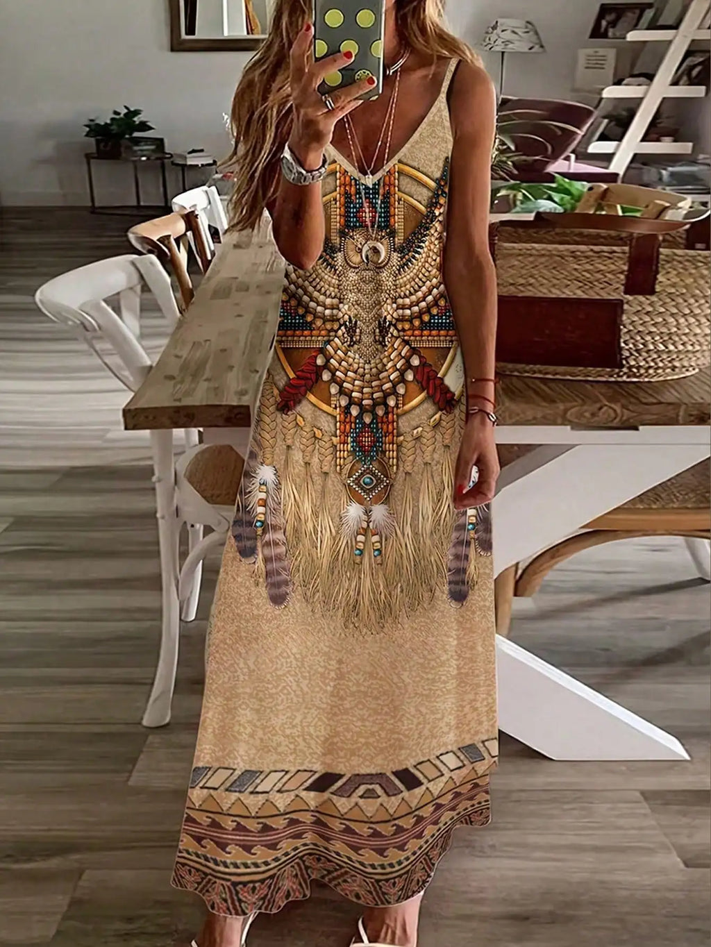 Women's Fashion Western Ethnic Print Casual Suspender Dress