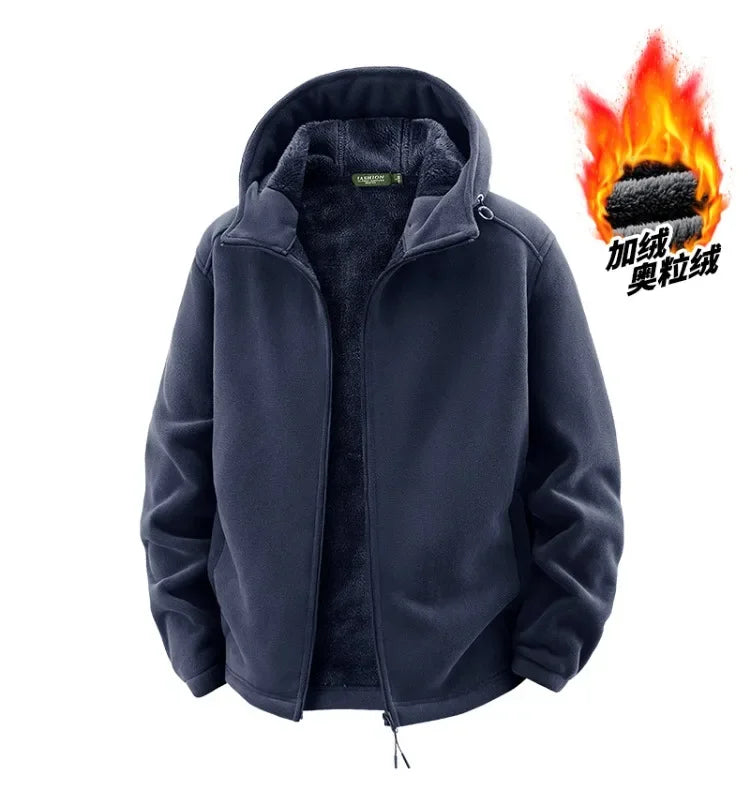 Men’s Fleece Hoodie Jacket 2025 New Thermal Warm Outdoor Sports Running Windproof Plus Size Coat for Men