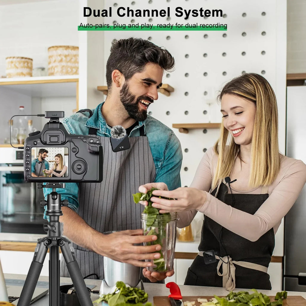 Wireless lavalier microphone for iPhone, camera, Android, reverb video recording, podcast noise reduction clip on microphone