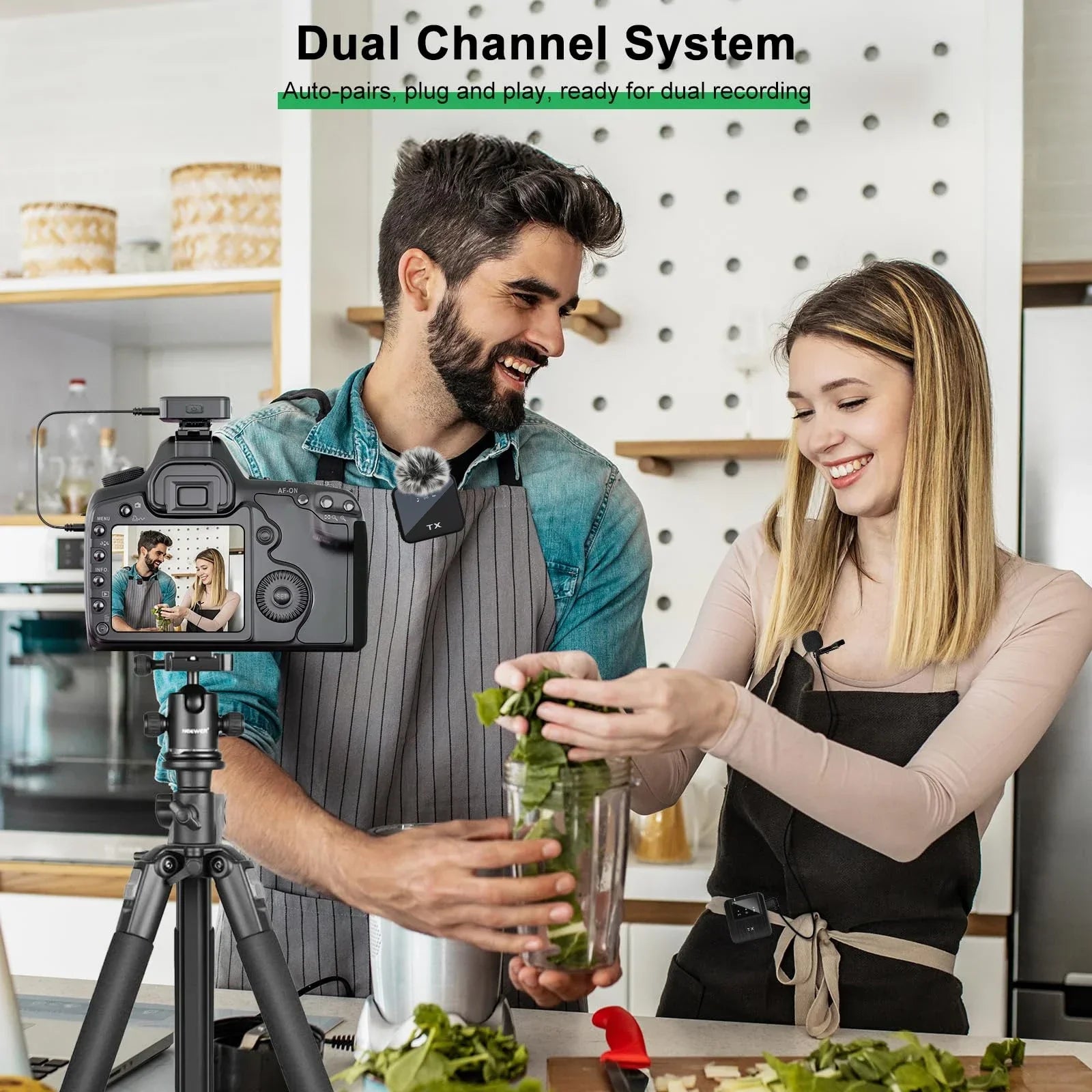 Wireless lavalier microphone for iPhone, camera, Android, reverb video recording, podcast noise reduction clip on microphone