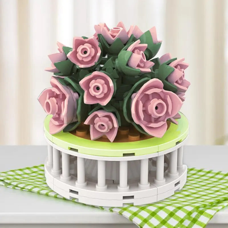 Bouquet Moc Block Flower Succulents Bonsai Potted Building Blocks Romantic Kit Assembly Bricks Toys For Kids Girl Christmas Gift - trendingshoping.com