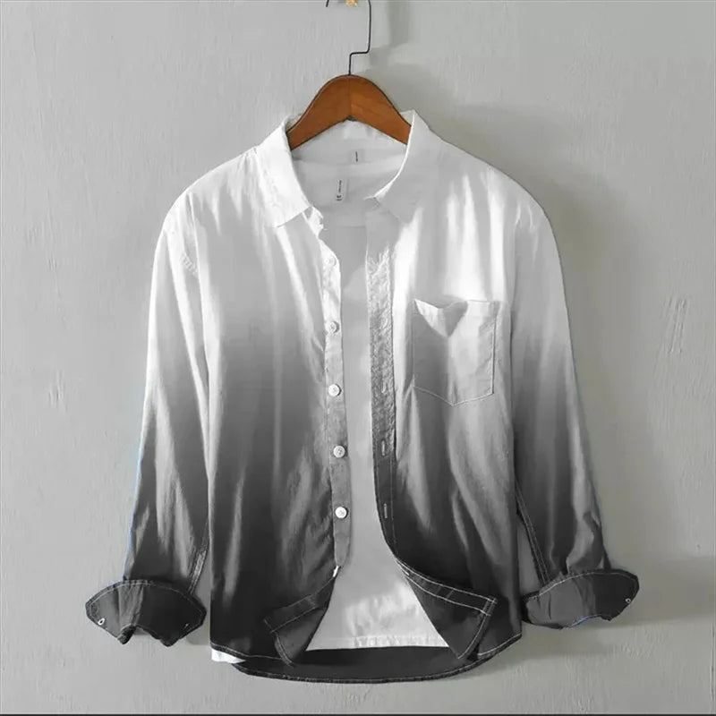 Men’s Long Sleeve Linen Shirt Casual Gradient Design