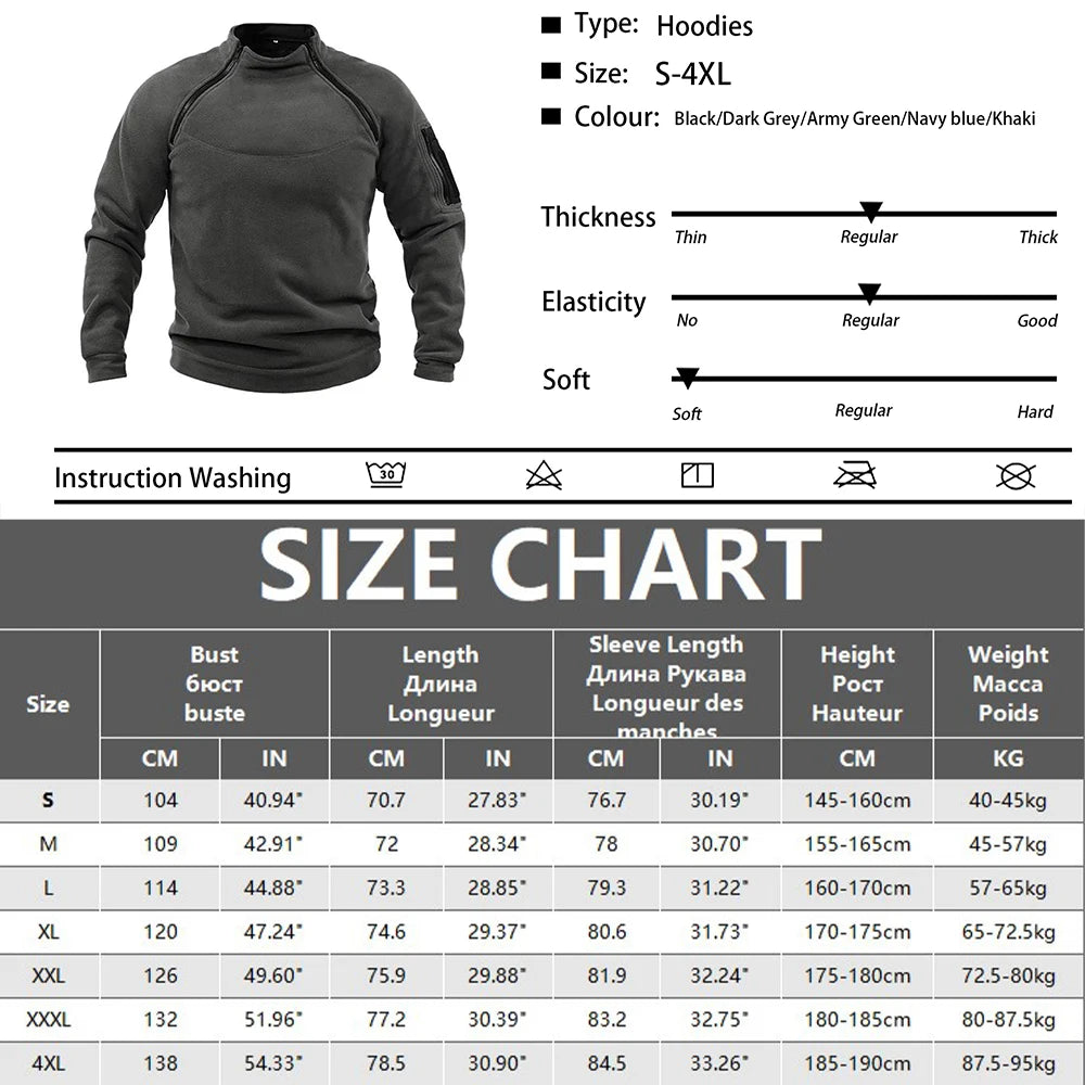 Men Tactical Outdoor Fleece Jacket – Warm Windproof Thermal Pullover for Hiking
