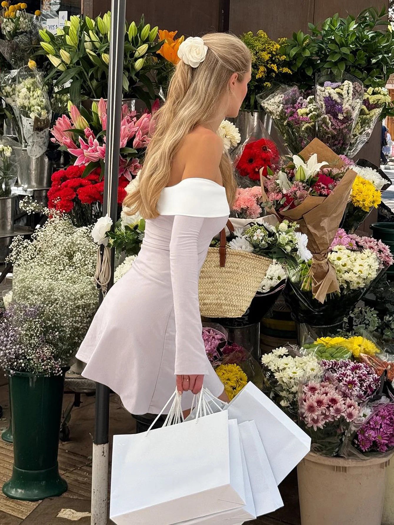 Dulzura Women's Off-Shoulder Long Sleeve Mini Dress - Slim Fit Sexy Party Clubwear