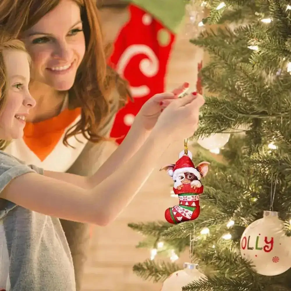 Xmas Gremlins Santa Hat Socks Dog Honeycomb Ball Christmas Tree Pendant Christmas Party Decorations Children Christmas Gift - trendingshoping.com