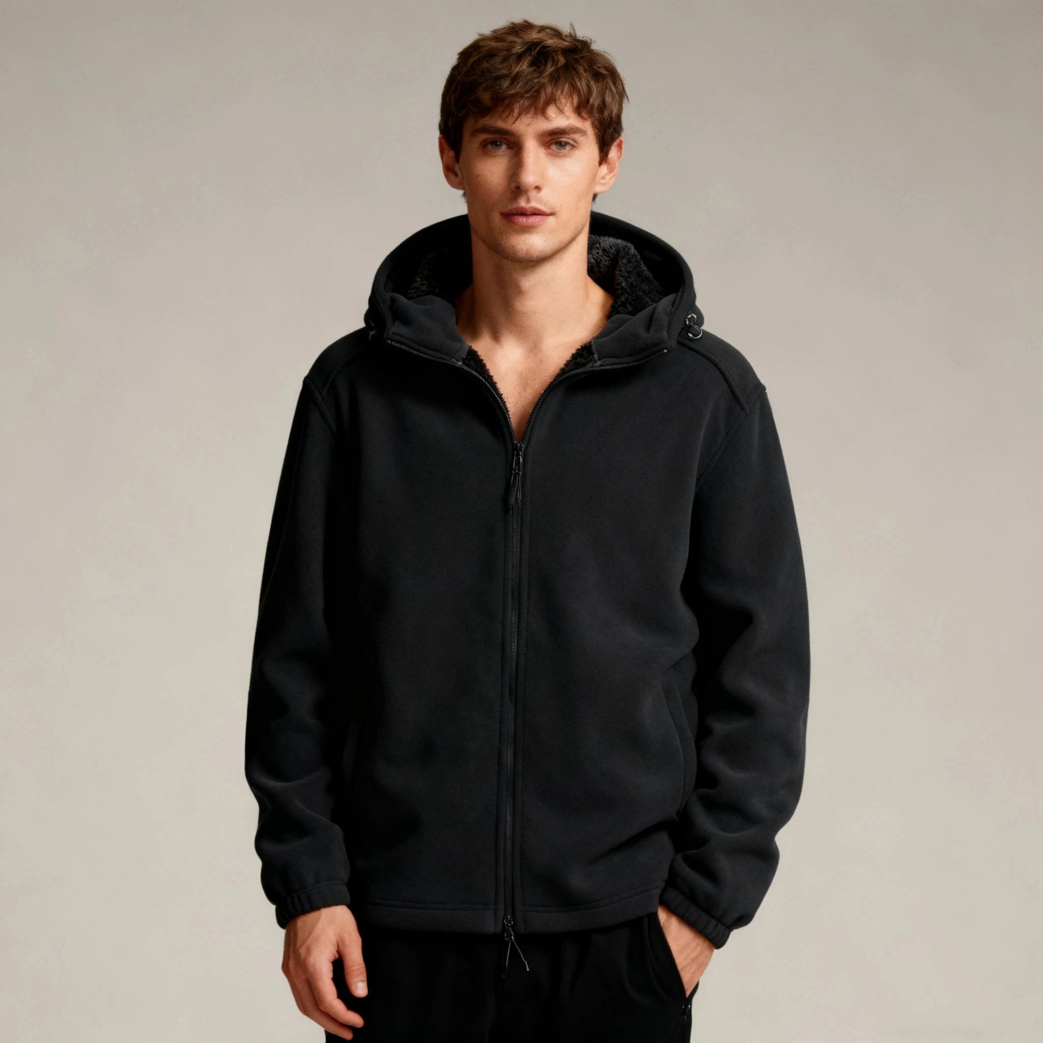 Men’s Fleece Hoodie Jacket 2025 New Thermal Warm Outdoor Sports Running Windproof Plus Size Coat for Men