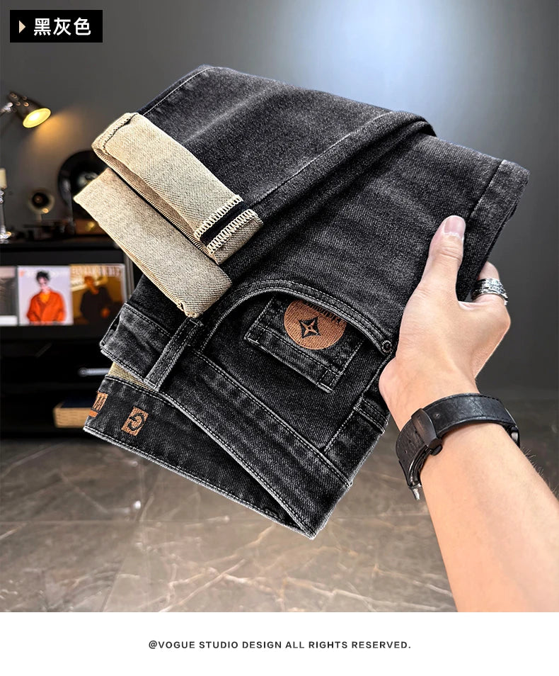 Men's Classic Straight Leg Stretch Jeans - Casual Autumn Winter Denim Trousers