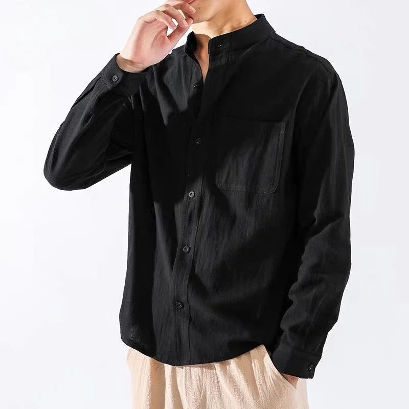 Men's White Linen Shirt with Pocket – Elegant Casual Fashion Shirt, 2025 New Arrival Social Tops