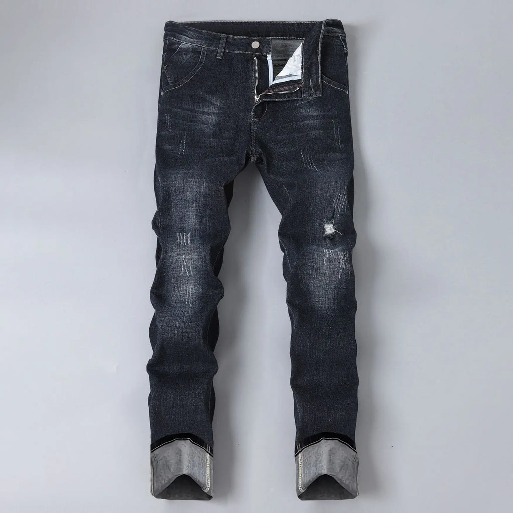 Mens Stretch Black Jeans Slim Fit Straight Leg Pants