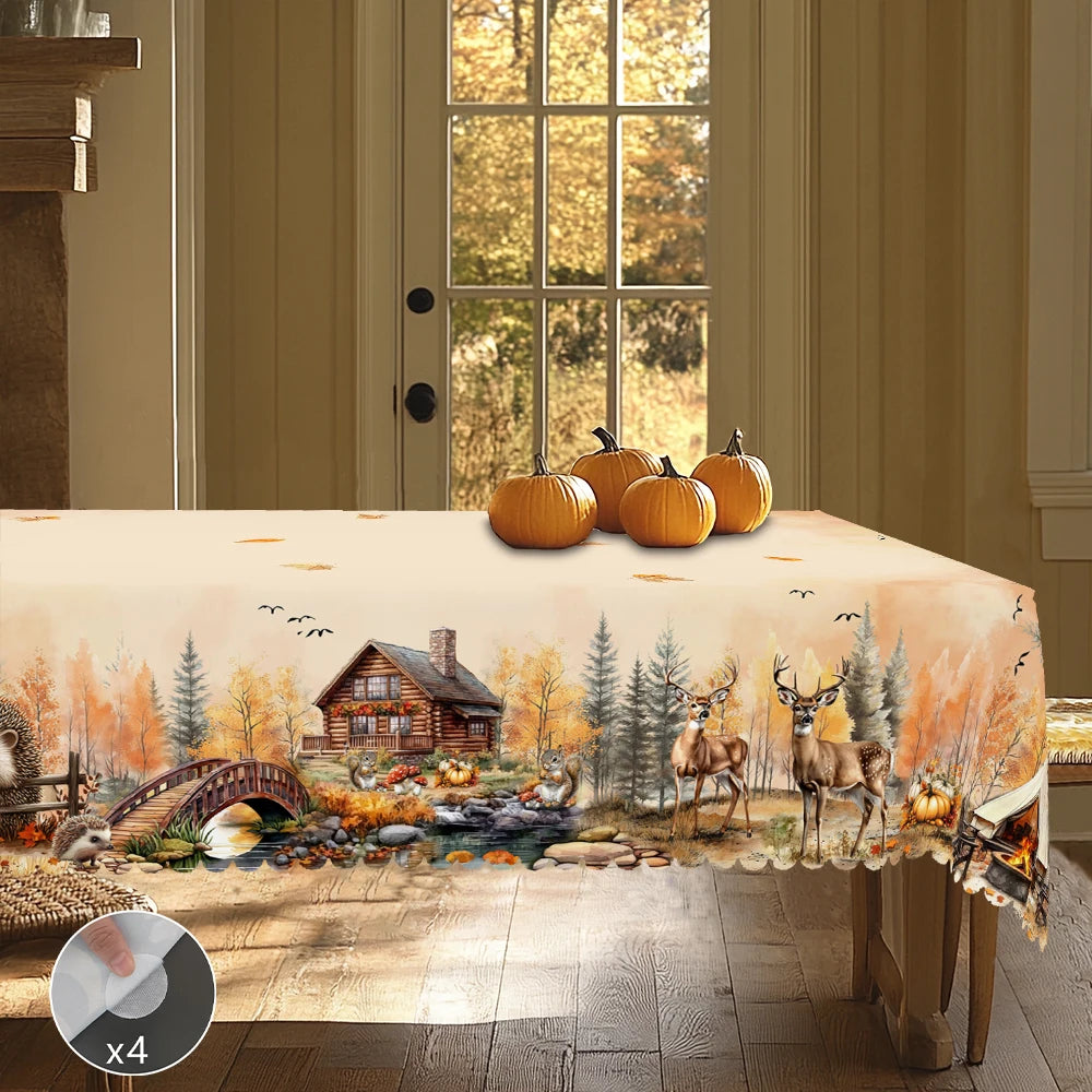 1 Piece of Autum Farmhouse Scenery Round and Rectangular Tablecloths, Various Sizes, Decorative Tablecloths with Cute Animals and Pumpkin Print Patterns, Thanksgiving Party Courtyard Tablecloths for Home Kitchen, Tablecloths