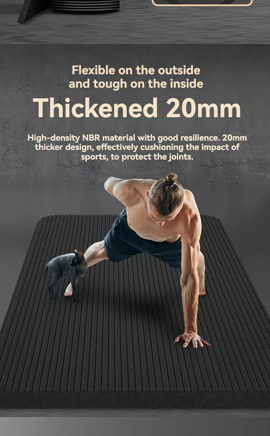 Thick Black Yoga Mat Non Slip Durable NBR Rubber Fitness Exercise Mat for Home Workouts