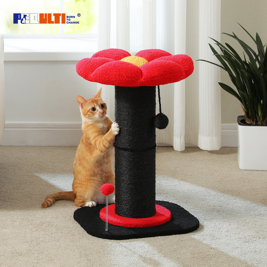 Flower Cat Scratching Post Small Cat Tree Tower Cat Scratcher for Indoor Cats with Super Thick Scratching Post Removable Cat Bed - trendingshoping.com