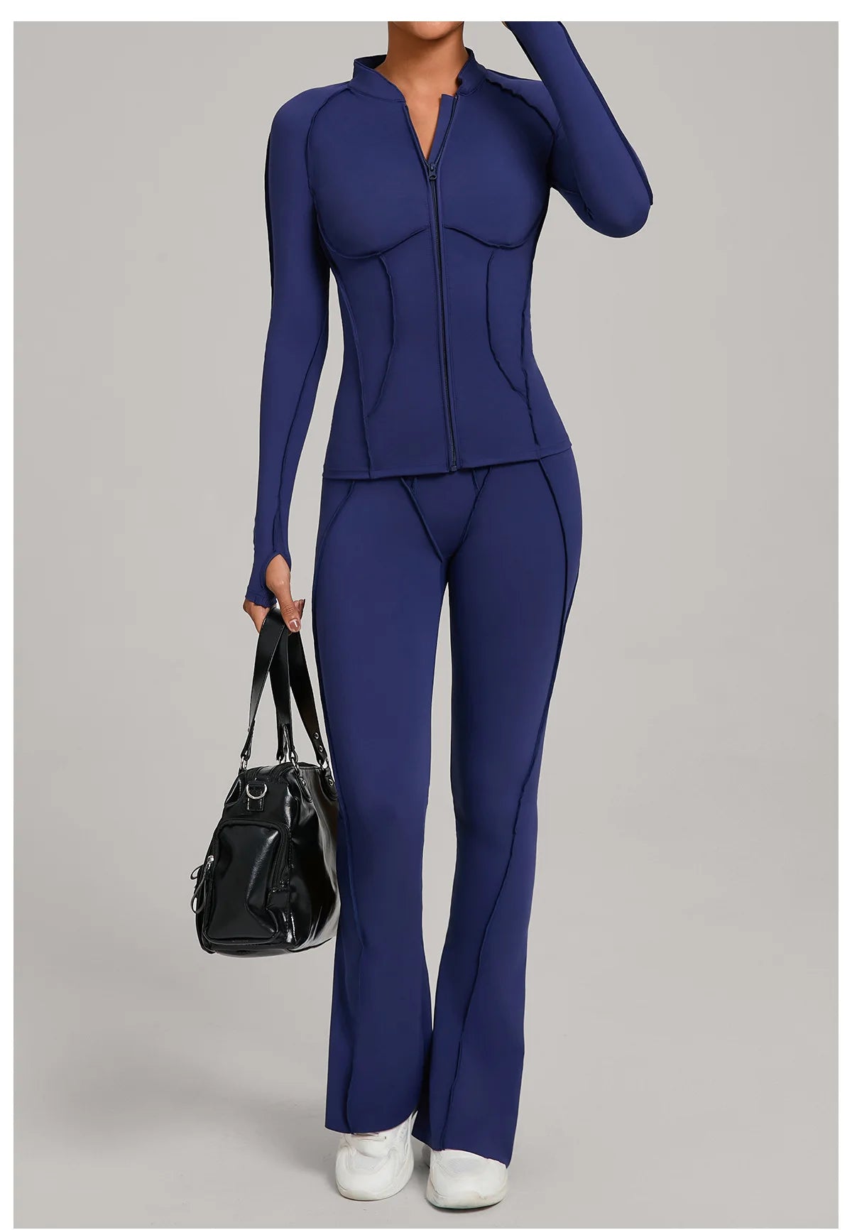 Women’s 2-Piece Zipper Gym Set - Long Sleeve Tracksuit & High-Waist Yoga Pants