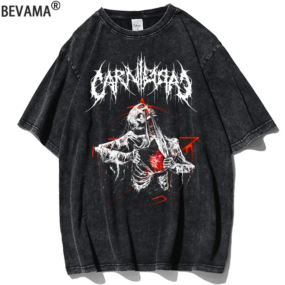 Gothic Printed T Shirts Summer Cotton Vintage Acid Wash T-Shirt Tees Hip Hop Streetwear Harajuku Men's TShirt Women Casual Tops