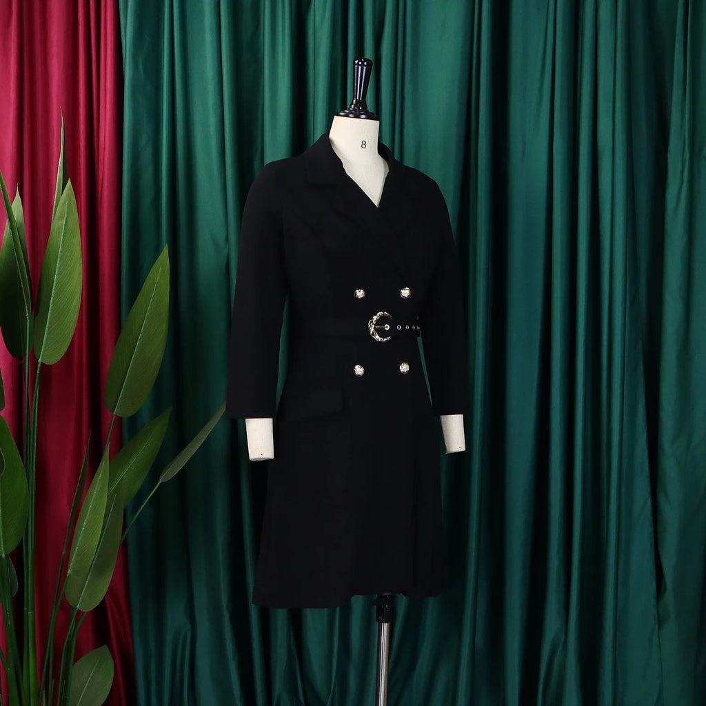 Elegant Dresses for Woman 2024 Autumn Winter New Trends Notched Collar Full Sleeve Sashes Pleated Mid Calf Solid Fashion Dress