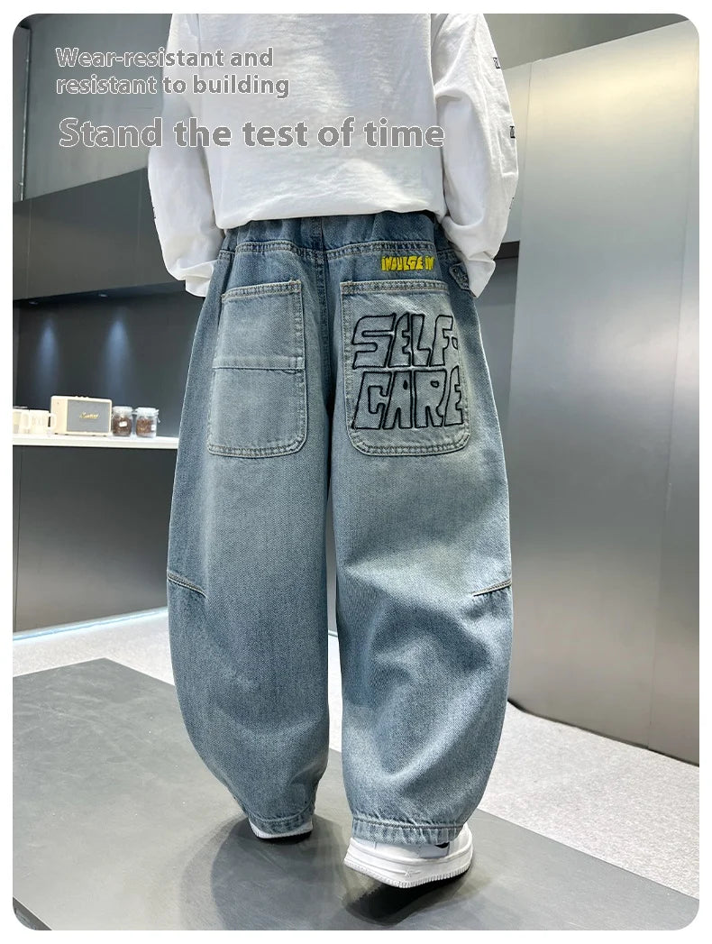 Kids Straight Wide Leg Workwear Jeans Casual Pants