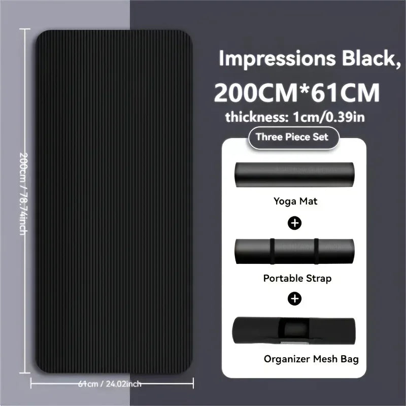 Thick Black Yoga Mat Non Slip Durable NBR Rubber Fitness Exercise Mat for Home Workouts
