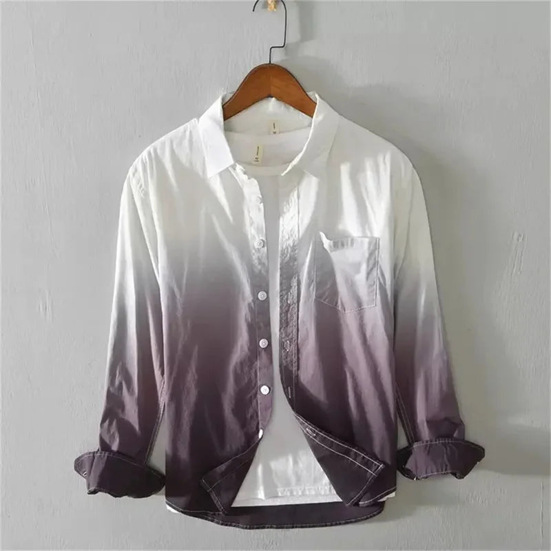 Men’s Long Sleeve Linen Shirt Casual Gradient Design