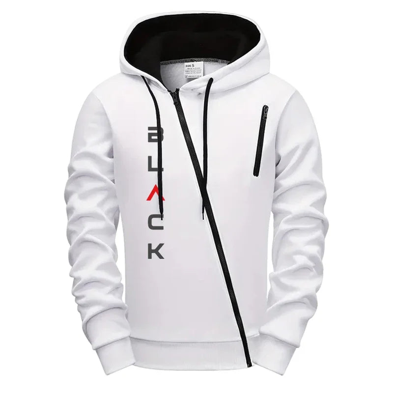 Men’s Tracksuit Set 2025 Black – Zipper Hoodie Jacket, Letter Print Jogger Sweatpants, Autumn Winter Casual Wear