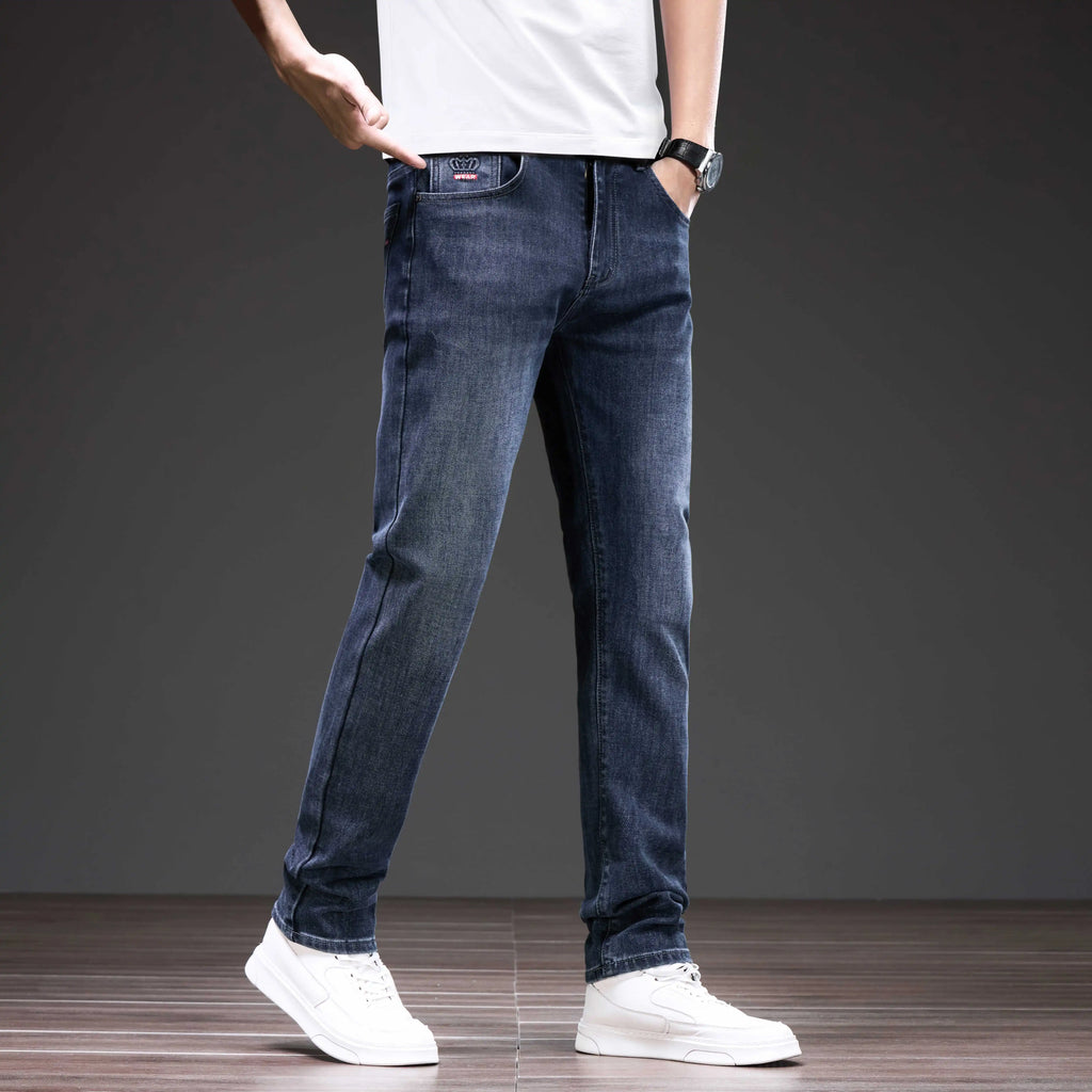 Men's Loose Straight Leg Jeans - Slightly Stretch Casual Denim Pants, Blue/Black
