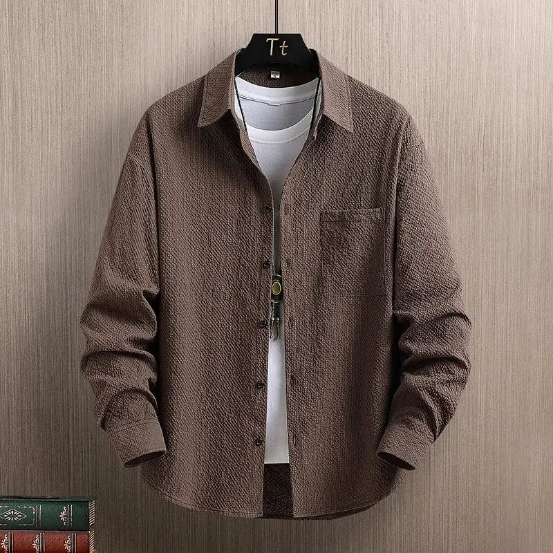Men's Smart Casual Long Sleeve Shirt - Solid Color Button-Down for Daily Wear