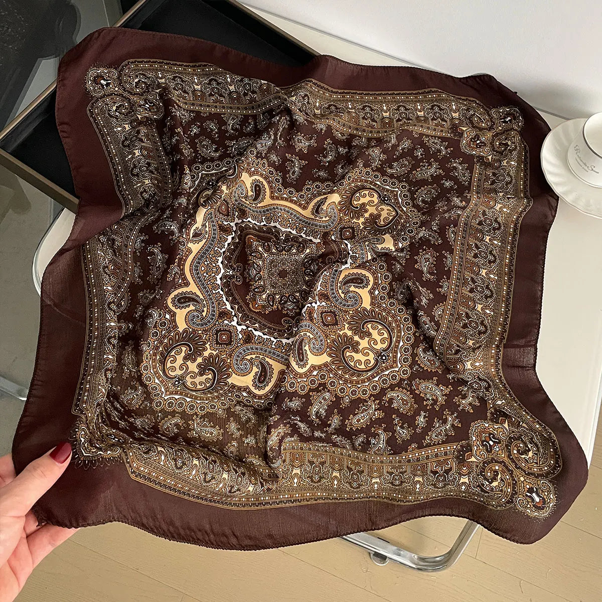 Women’s Square Scarf 70×70cm – Paisley Print Cotton Texture Shawl Headband & Neck Bandana