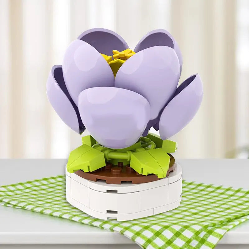 Bouquet Moc Block Flower Succulents Bonsai Potted Building Blocks Romantic Kit Assembly Bricks Toys For Kids Girl Christmas Gift - trendingshoping.com