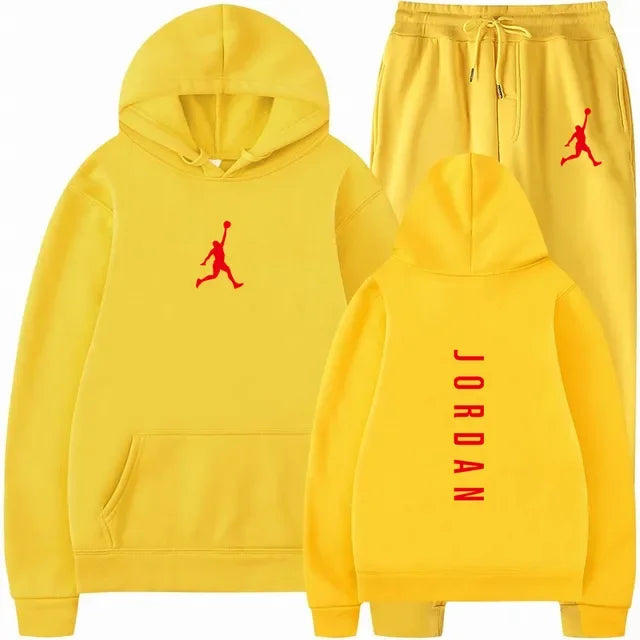 Men's Essential Winter Tracksuit - Heavyweight Solid Color Hoodie & Stretch Jogger Set - 2-Piece Urban Sportswear