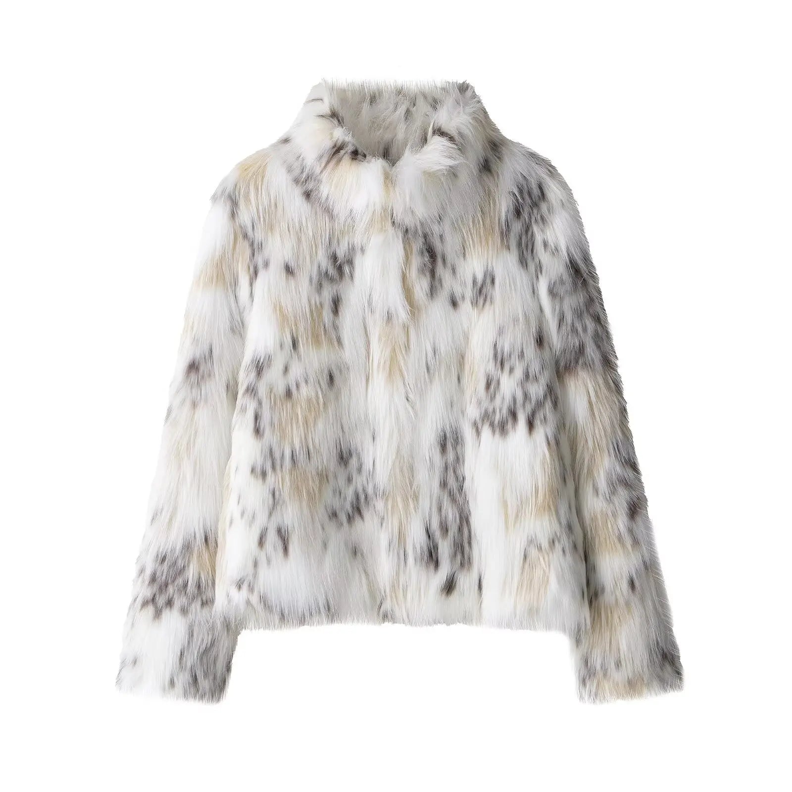 Women’s Winter Faux Fur Jacket – High Collar Long Sleeve Warm Elegant Street Style Outerwear