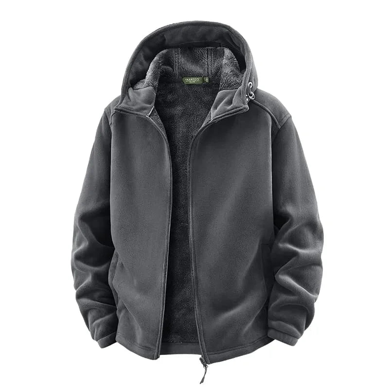 Men’s Fleece Hoodie Jacket 2025 New Thermal Warm Outdoor Sports Running Windproof Plus Size Coat for Men
