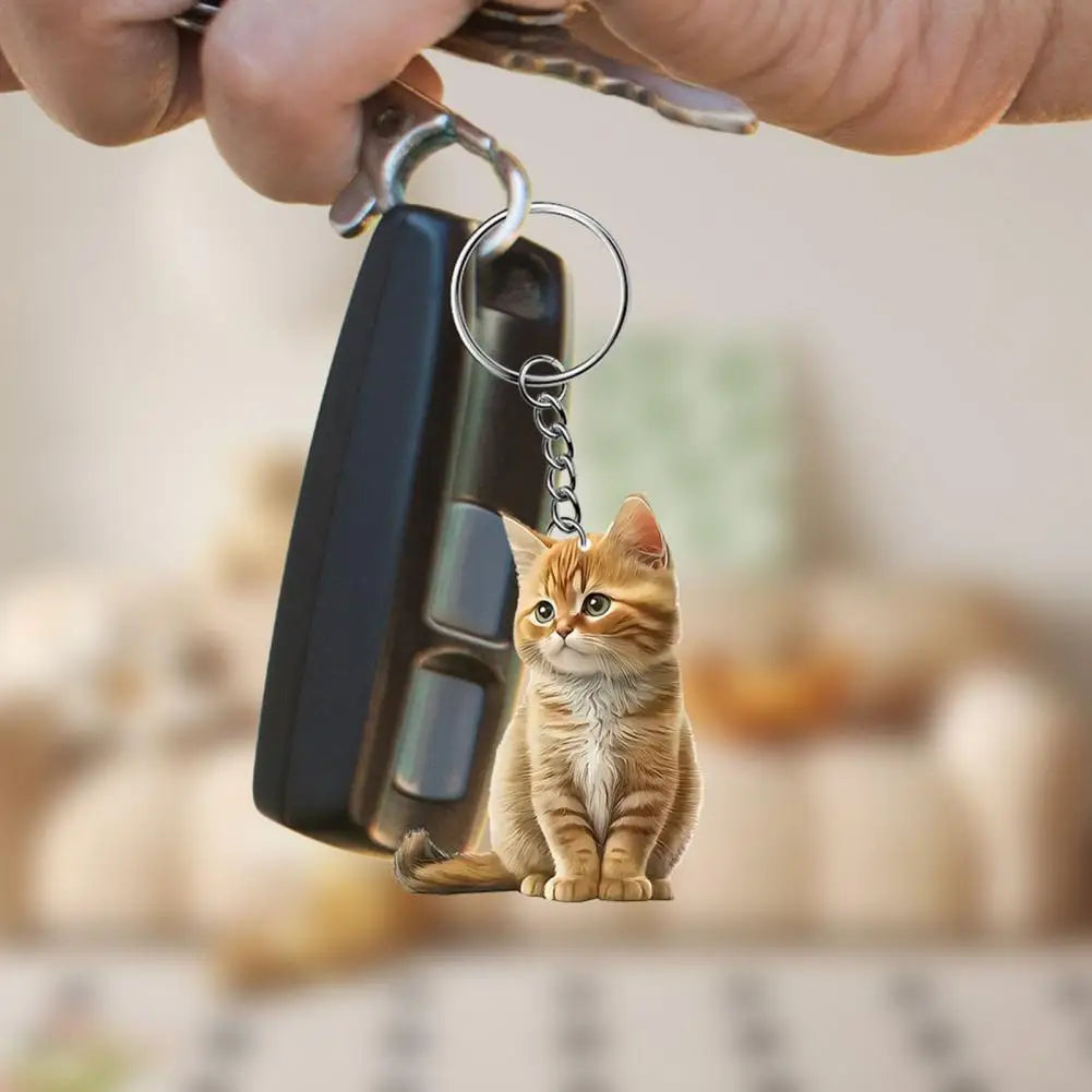 Cat Accessory for Car Keychain Double Acrylic Pet Hanging Decoration Mirror Wind