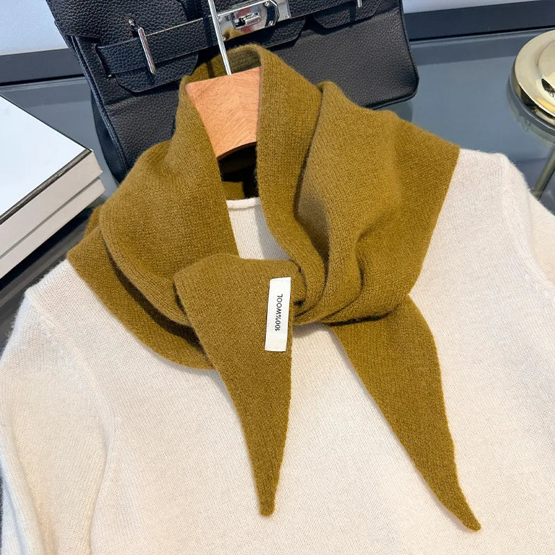 Knitted Scarf Women 100% Wool Winter Warm Scarves Bright Solid Color Design Thickened Shawl Soft Triangle Pashmina Neck 2025 NEW