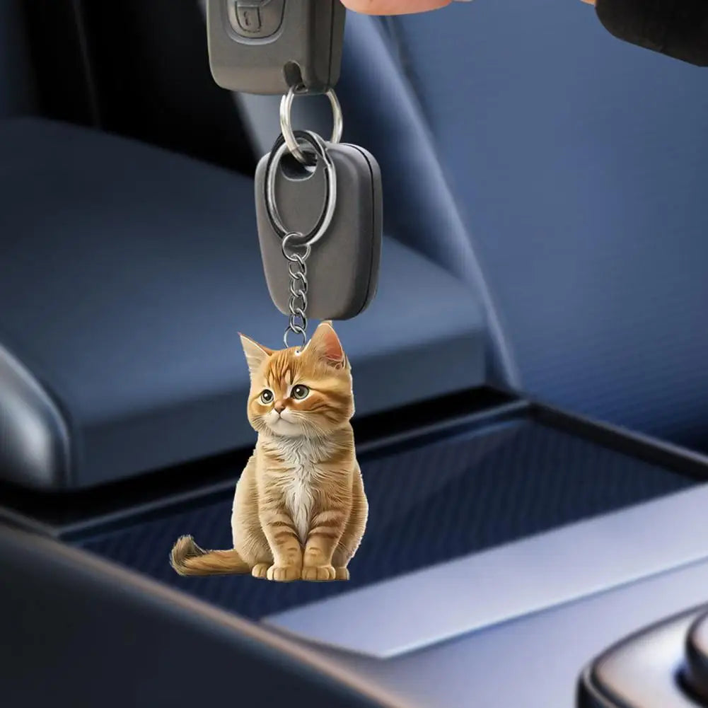 Cat Accessory for Car Keychain Double Acrylic Pet Hanging Decoration Mirror Wind