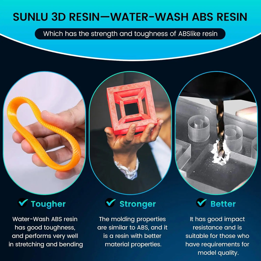 SUNLU ABS-Like 3D Printer Resin – 405nm Rapid UV-Curing, Water Washable, 1000g Bottle