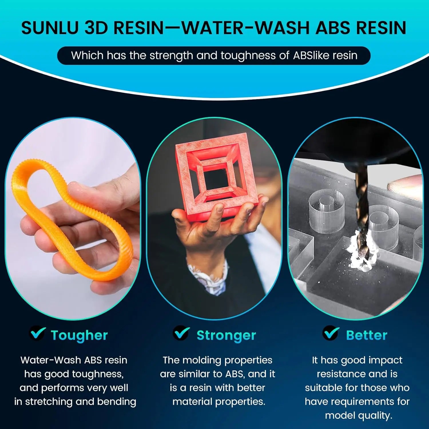 SUNLU ABS-Like 3D Printer Resin – 405nm Rapid UV-Curing, Water Washable, 1000g Bottle