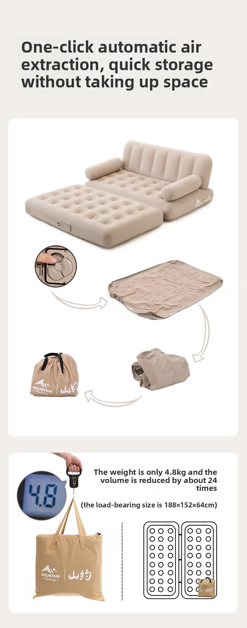 Outdoor Camping Inflatable Sofa Portable Folding Air Mattress For Hiking Tent Home Use