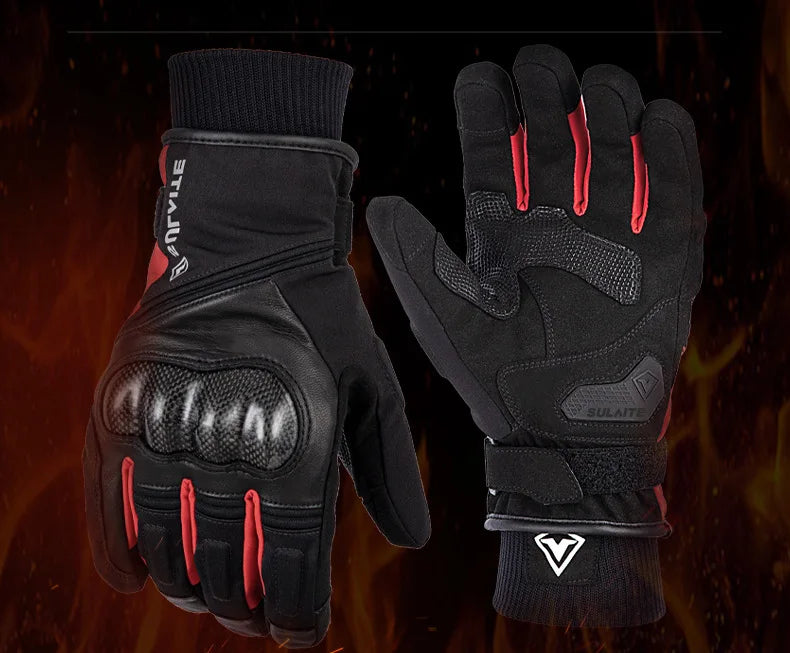 Waterproof Winter Motorcycle Gloves Genuine Goatskin Leather Warm Touch Screen