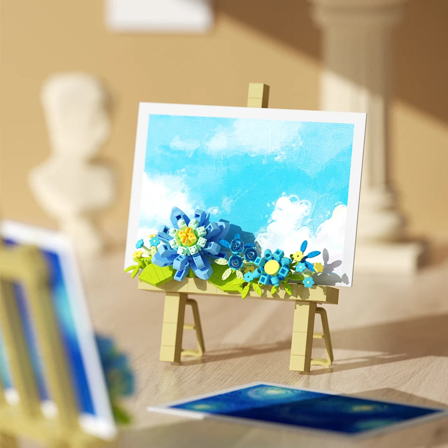 Mini Flower Painting Shelf Building Block Sets With Wooden Easel Educational Toys DIY Home Decor Mother's Day Gifts