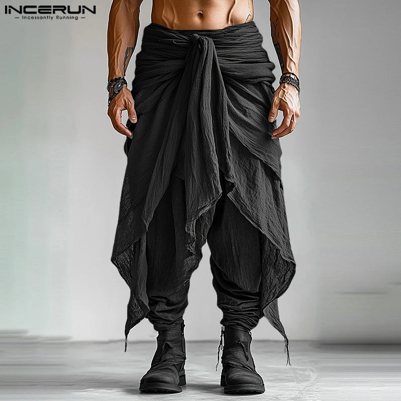 INCERUN Men's Pleated Harem Pants - Oversized Streetwear Trousers