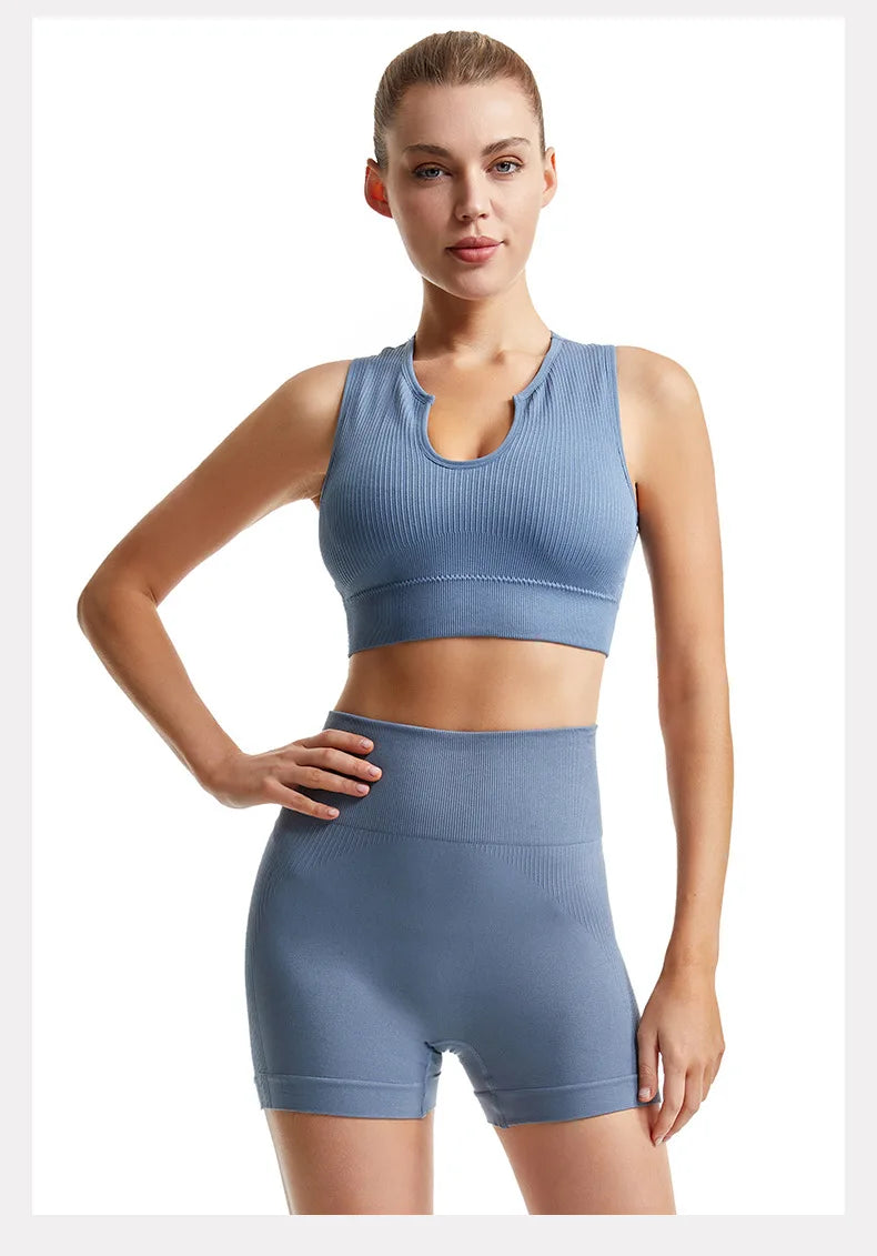 Women’s 2-Piece Seamless Yoga Set - High-Waist Leggings & Sports Bra Workout Suit