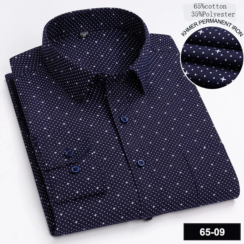 Men's Slim Fit Long Sleeve Shirt – Formal Plain Cotton Shirt with Single Pocket, Soft Plaid Office & Designer Tops"